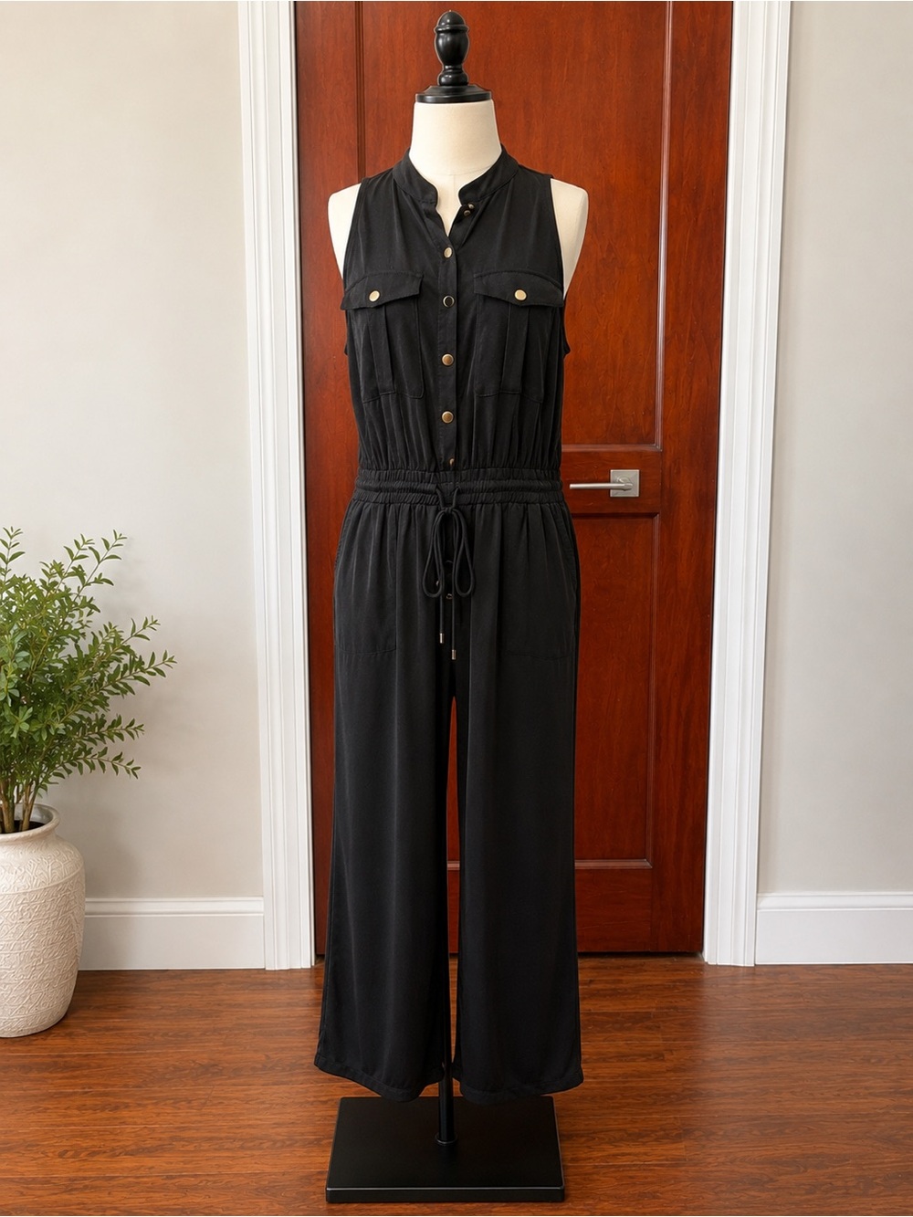 Dress Forum Black Sleeveless Button-Front Utility Jumpsuit